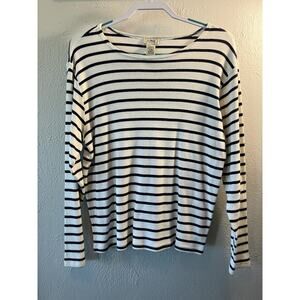 L.L.Bean Long Slv Shirt Woman’s L Navy & White Striped Coastal Capsule Patriotic